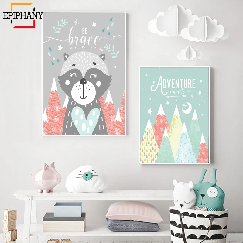 

Woodland Animal Prints Nursery Decor Kids Room Wall Art Canvas Printings Posters Cartoon Picture for Children Bedroom Decoration