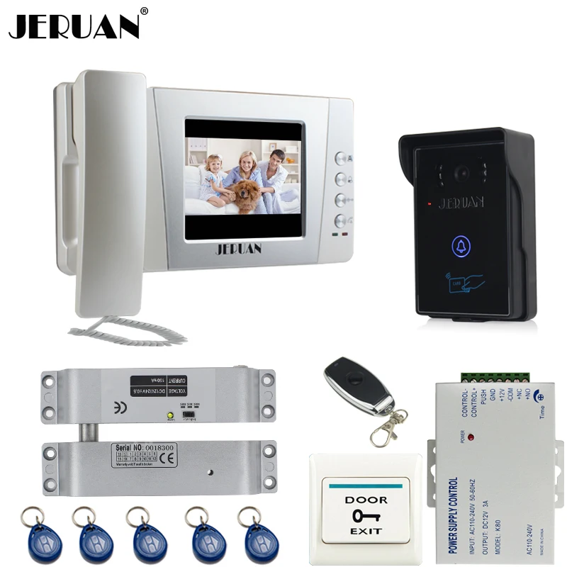 

JERUAN Home wired 4.3`` LCD Video Door Phone intercom System Kit +700TVL RFID Waterproof IR Night vision Camera tamper alarm