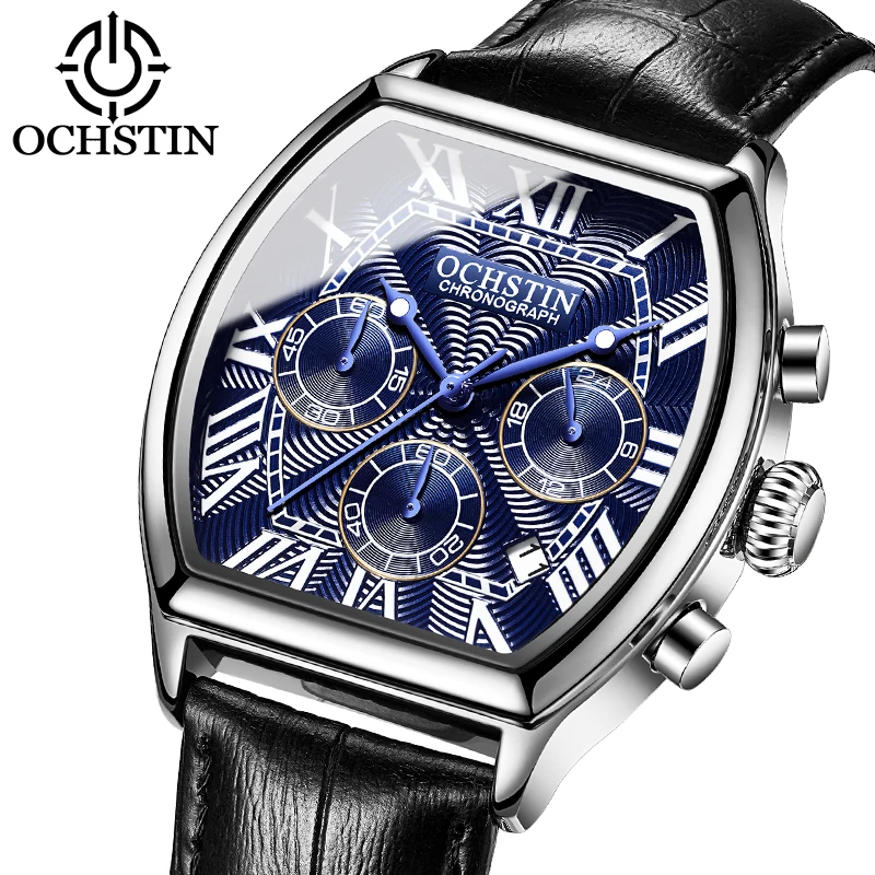 OCHSTIN Auto Date Sports Military Men Watches Luxury Brand Tonneau Quartz-watch Man Leather Army Male Clock Relogio Masculino