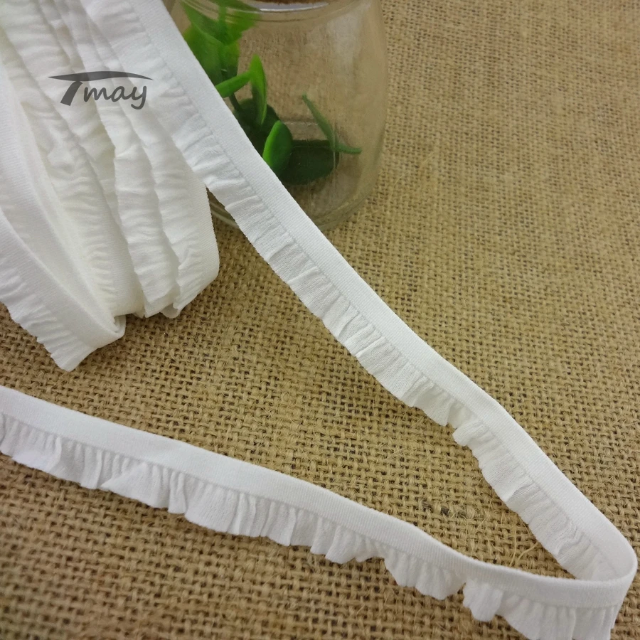 

#1438 Pure Optical White Lace Elastic Band ruffle Tape Edge Baby hair Elastic bands Nylon Webbing DIY Pants Sewing TOP QUALITY