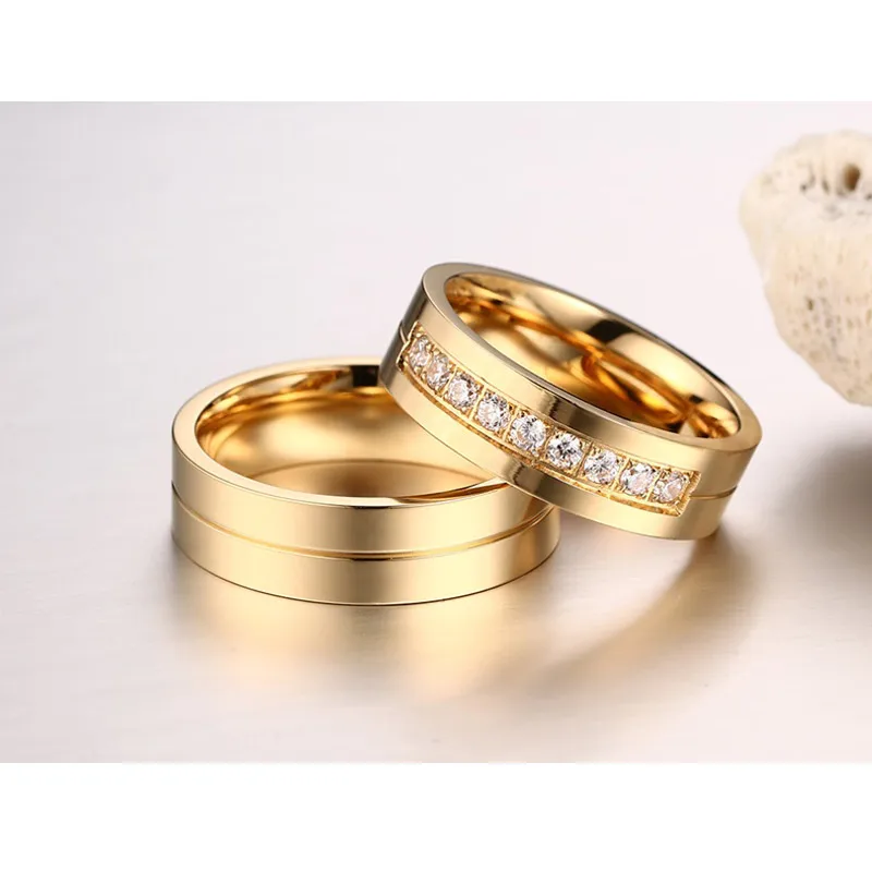 10pcs/lots Wholesale 6mm Wedding Rings Stainless Steel Couple Ring CZ Stone Provide Mix Size