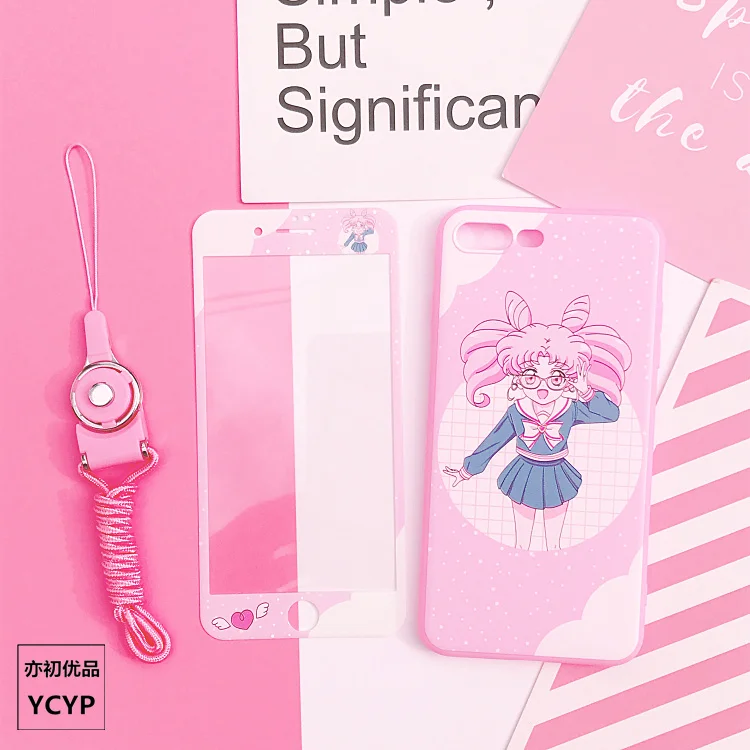 Чехол для iphone XS Max Sailor Moon+ пленка для экрана из закаленного стекла, Чехол для карт Sakura для iphone X XR 6 6 S 7 plus 8 8 plus - Цвет: As shown