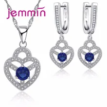 Ювелирные комплекты для невест, женские серьги с синим кристаллом и сапфировым камнем, свадебные 925 пробы, серебряные серьги+ ожерелье