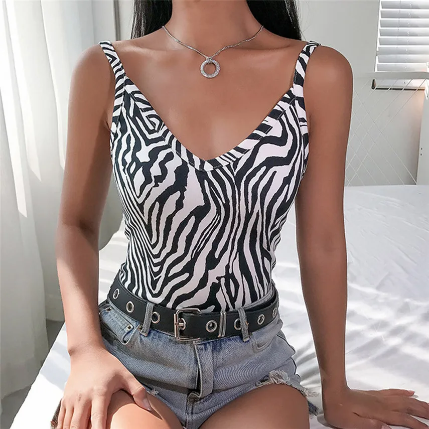 

MAXIORILL Women boddy para mulheres Fashion V-neck Zebra Pattern Back Bow Sexy Club Backless Jumpsuit bodys mujer verano Y*