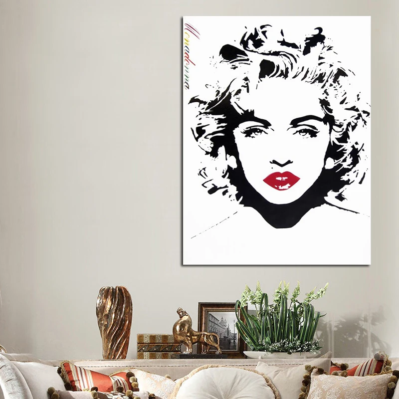 

YWDECOR Popular Star Madonna Red Lips Spray Painting on Canvas Painting Poster Wall Art Picture Living Room Sofa Home Decoration