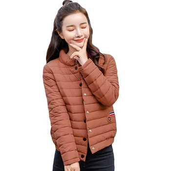 

Winter Short Thin Jacket Women 2018 New Autumn Casual Soild Color Slim Stand Collar Parkas Padded Cotton Coat For Ladies D427