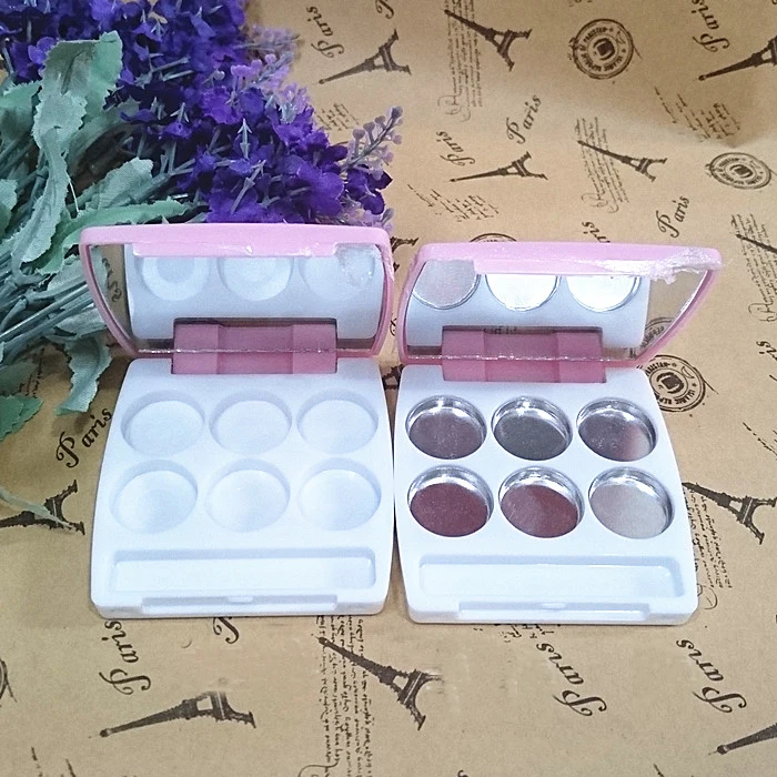 30pcs 6 grids Square White Eyeshadow Powder Case with Mirror Aluminum Pan Cosmetic Blush