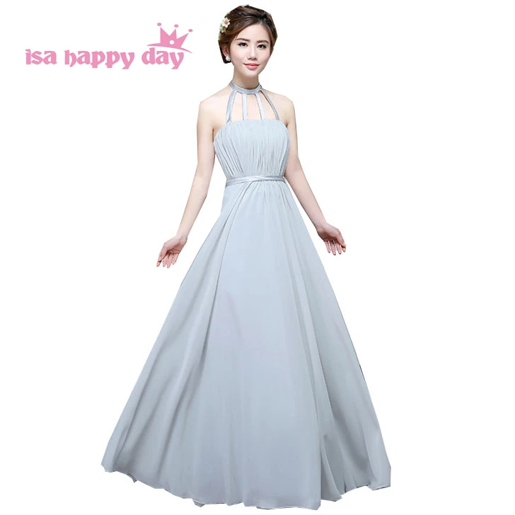 long chiffon grey halter neck elegant bridesmaid plus size bridesmaids