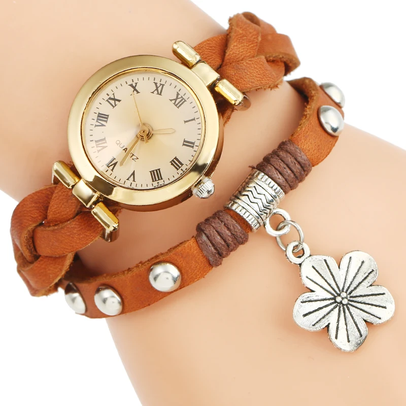 

Gnova Platinum Top Genuine Leather Woven Leather Alloy Flower Bracelet Wristwatch Women Dress Watches Luxury Quartz Montre