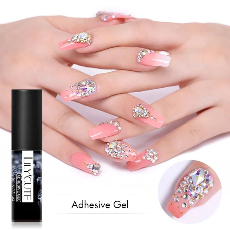 

LILYCUTE 5ml Adhesive Transparent Gel Nail Rhinestone Glue Soak Off Nail Art Design UV Gel Varnish Long Lasting Manicure