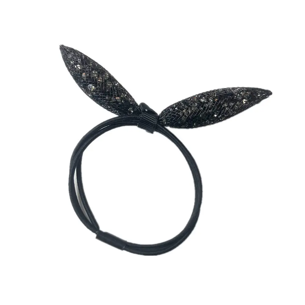 Fashion Simple Cute Elastic Hair Bands Rhinestone Colorful Rabbit Ear Hair Ring Rubber Head Rope Headwear Headdress Accessories