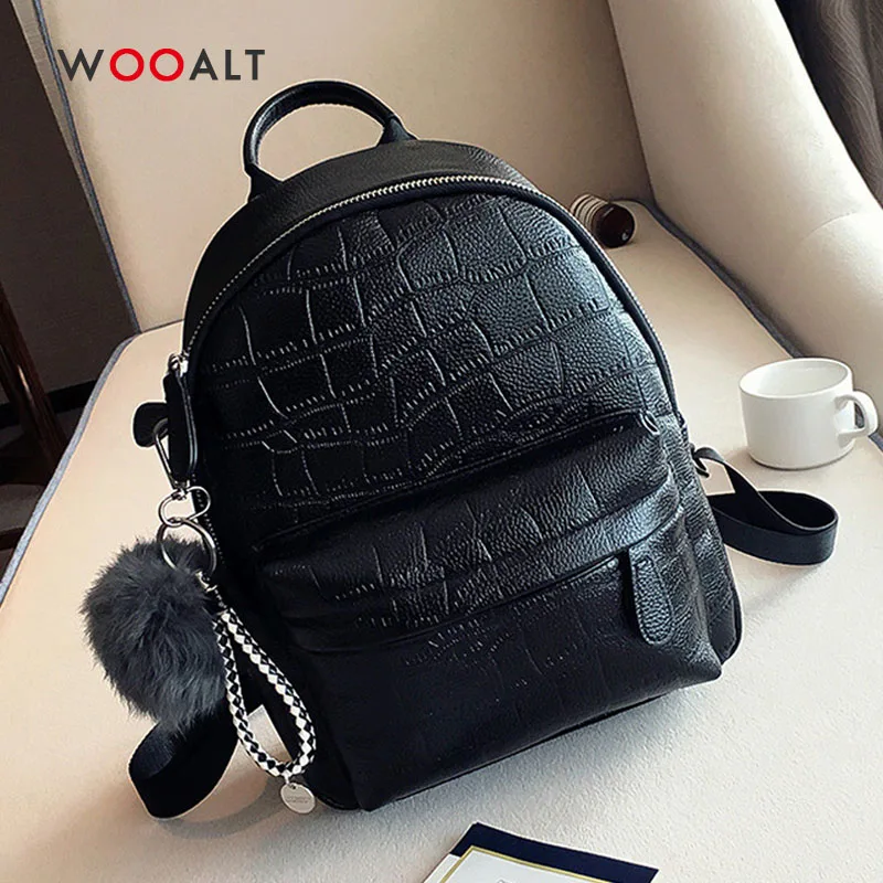 

Wooalt Cute Mini Backpack for Girls Women PU Leather Small Backpack Female Casual Daypack with Hairball Mochila Feminina 2019