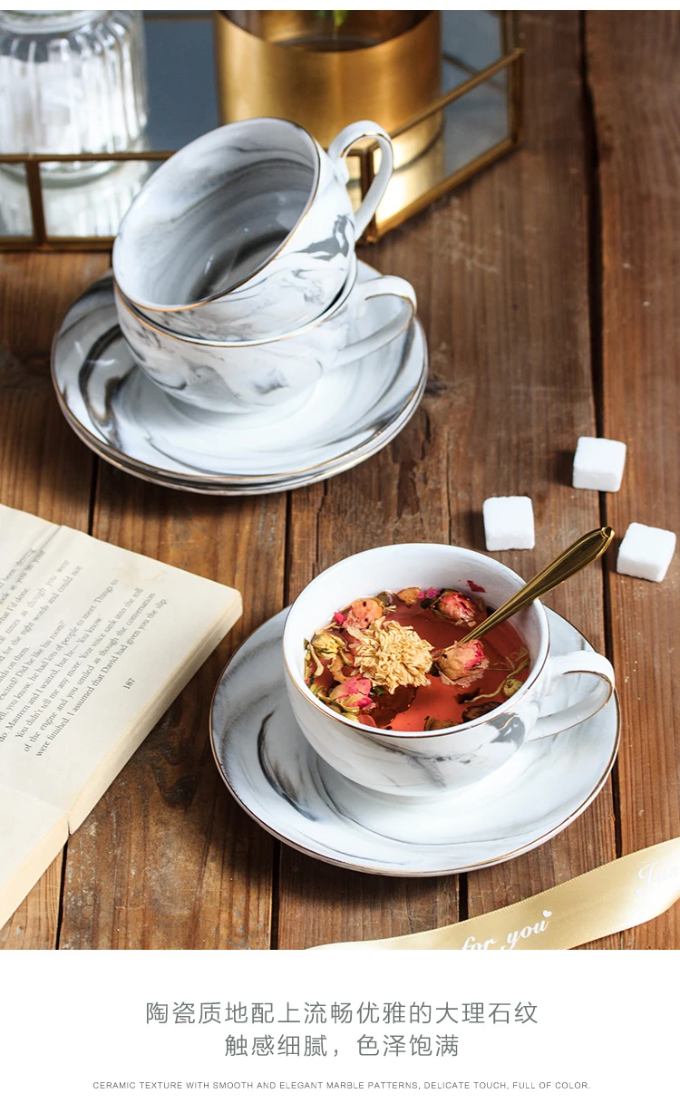 Европейская мраморная керамика чашка и блюдце набор кофейная кружка эспрессо латте набор посуды цветок чашка английский день красный чай набор