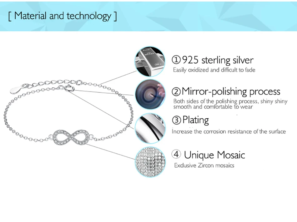 BELAWANG женский браслет кристально чистый CZ браслет с подвеской "бесконечность" браслеты из стерлингового серебра 925 пробы для женщин Свадебные ювелирные изделия подарок