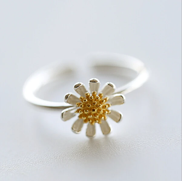 Flower Cute 100% Sterling 925 silver Jewelry  Vintage Adjustable rings for women Christmas gift