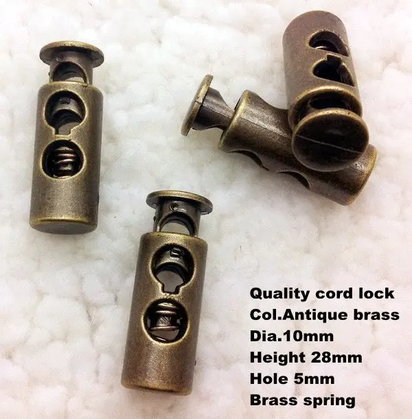 Free shipping, Quality cylinder 2 holes antique brass color cord lock