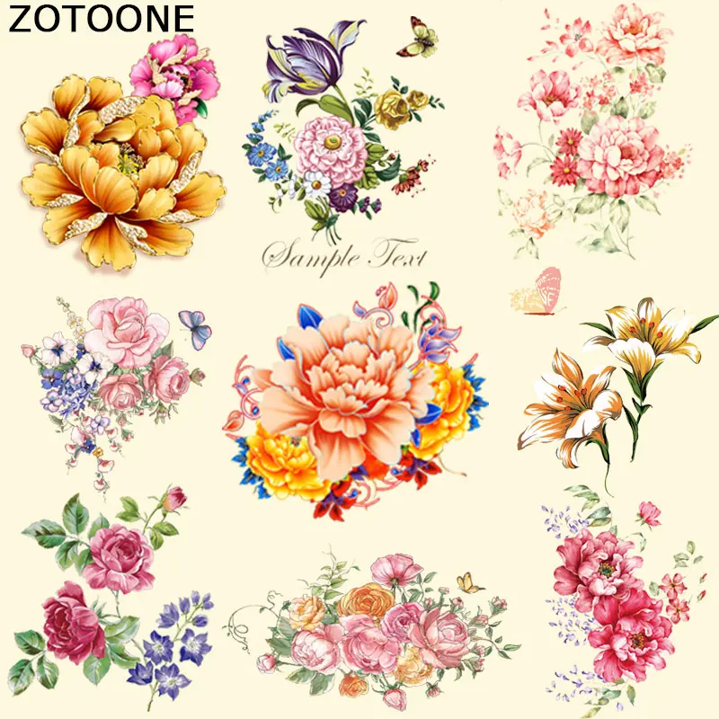 

ZOTOONE Flower Patches Iron on A-level Patches Heat Transfer Pyrography for DIY T-Shirt Clothes Bags Jeans Decoration Printing E