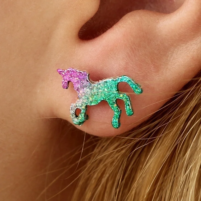 

Beauty Way Colorful Horse Stud Earrings for Women Cute Shining Animal Earring Unicorn Earrings Party Gifts Accessories