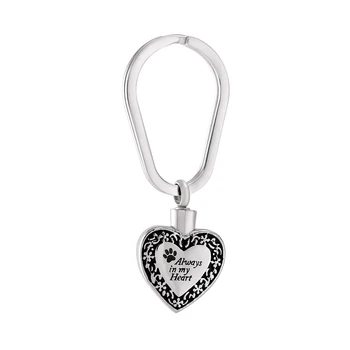 

IJK2054 NEW FASHION Stainless Steel Key Chain Always In My Heart Memorial Urn Jewelry Pendant Cremation Ashes Key Ring for Pet