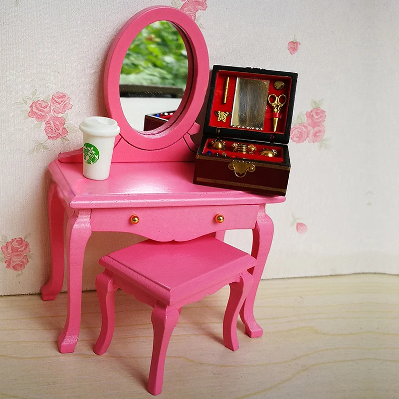 A01-X121 enfants bébé cadeau jouet 1:12 maison de poupée mini meubles Miniature rement en bois commodes et tabourets rose couleur 2 pièces/ensemble (lot de 2)
