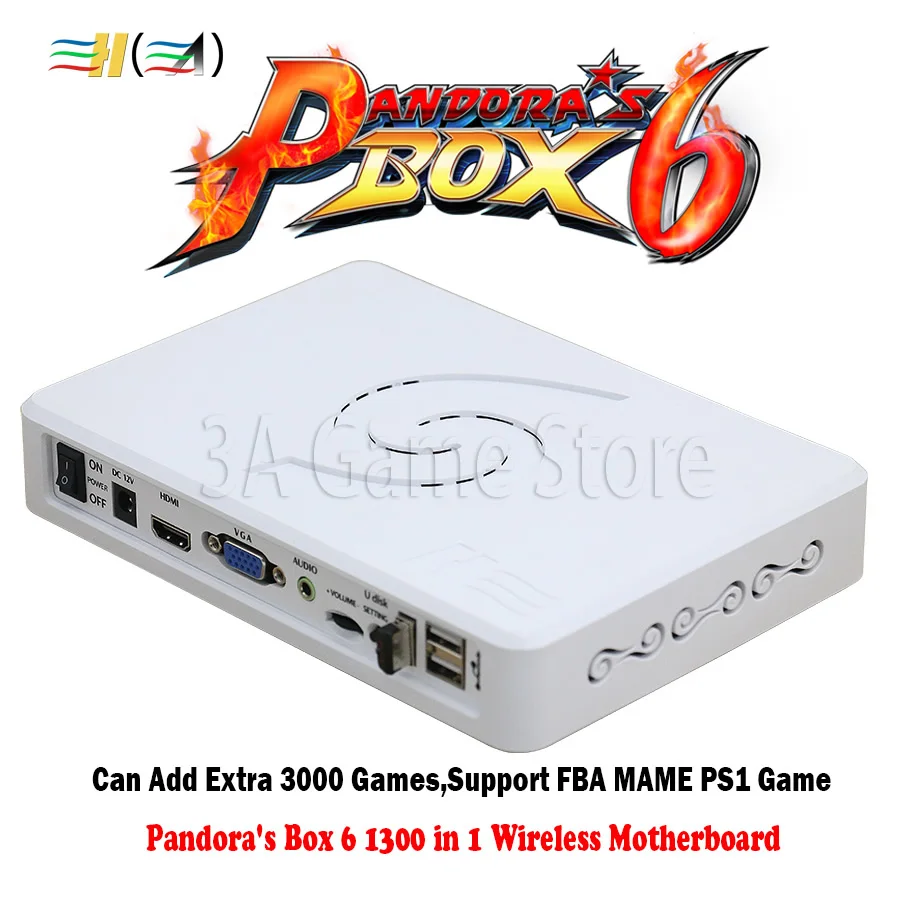Pandora's Box 6 Wireless Arcade Stick Console Set Pandora Box 6 1300 in 1 Multi Game Board PS3 PC Arcade Controller Console 3d
