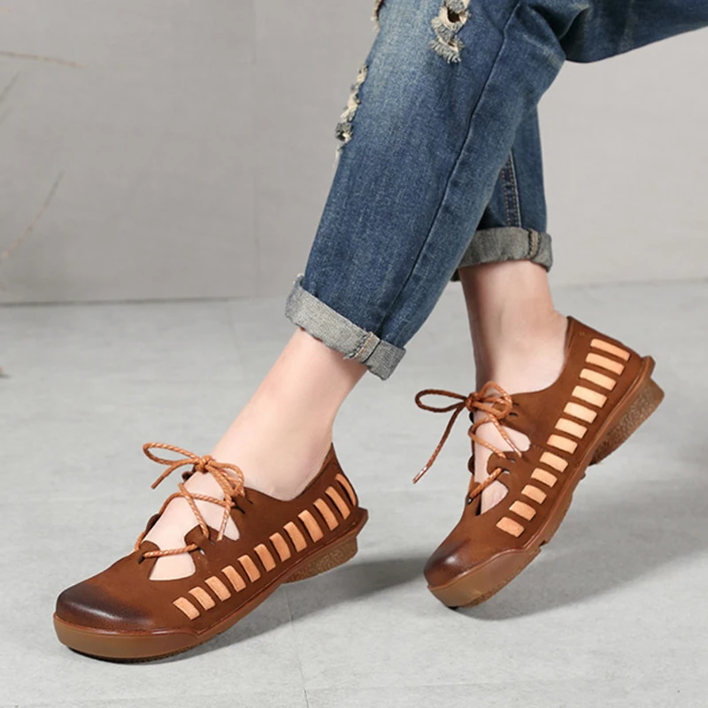 

2019 Spring Mori Girl Style Women's Flats Shoes Genuine Leather Hand Made T-Strap Shoes Woman Brown Mary Jane Shoes Women Grils