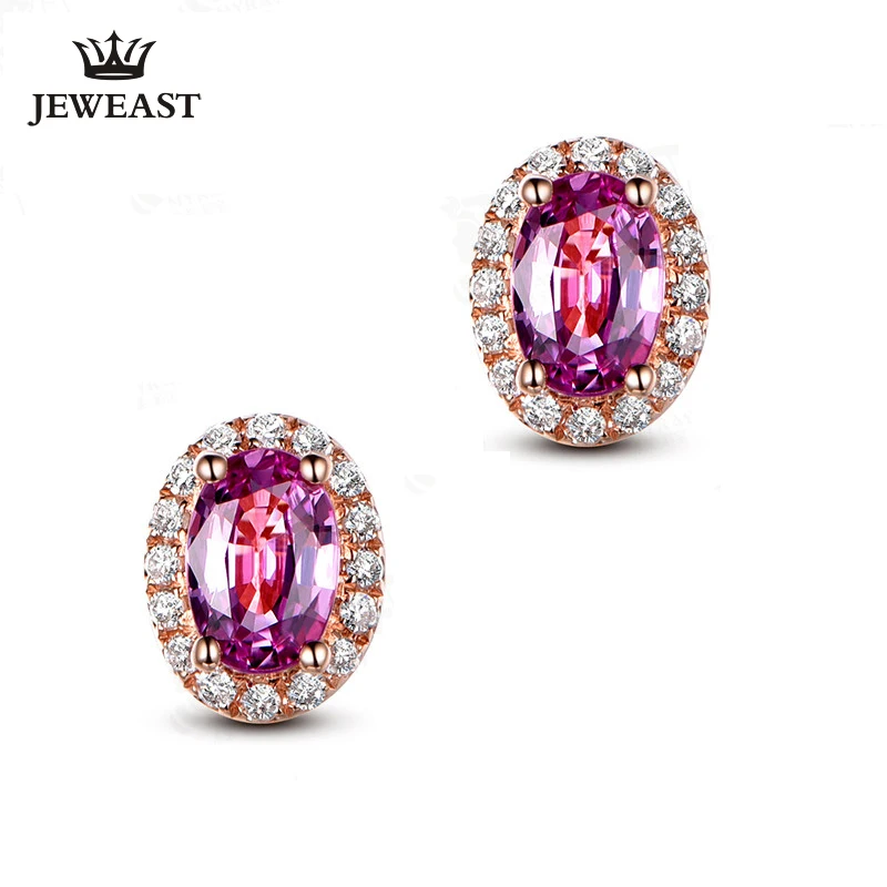 

Natural sapphire/powder gemstone 18K Pure Gold Earring Real AU 750 Solid Gold Earrings Diamond Fine Jewelry Hot Sell New 2019