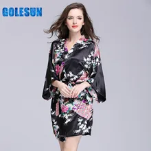 Ночная рубашка павлиньей расцветки в рукаве пижамы из искусственного шелка халат женский летний один шелковый халат домашняя одежда