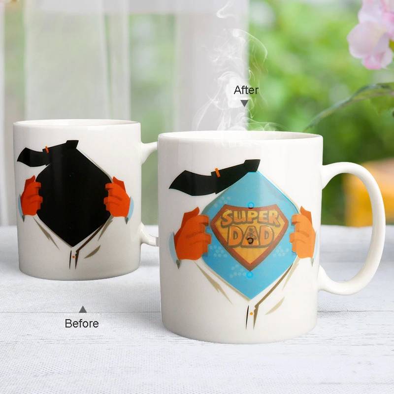 

350ml Changing color Coffee Mugs,Super Dad Design Heat Sensitive Magic Coffee Milk Mugs The Right Cup Friend Birthday Gift