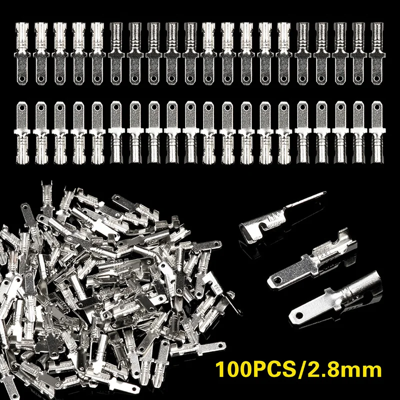 100 шт 4,8 мм/6,3 мм Женский обжимной клеммный соединитель золотой Латунный автомобильный динамик Электрический провод соединители обжимные клеммы набор - Цвет: 2.8mm