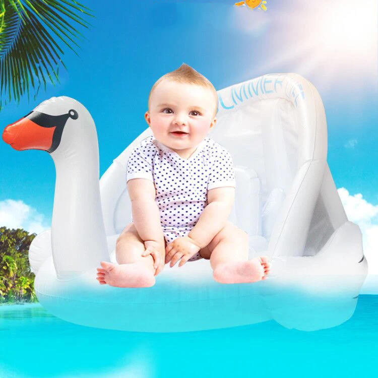 Baby Shade Swim Float Circle Ring Safe Inflatable Flamingo Baby Arm Rings Kids Swimming Seat With Sunshade Swimming Pool Floats