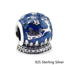 925 Sterling Silver Jewelry Christmas Night Blue Original Fashion Charms Beads Fits Women s beads Bracelets