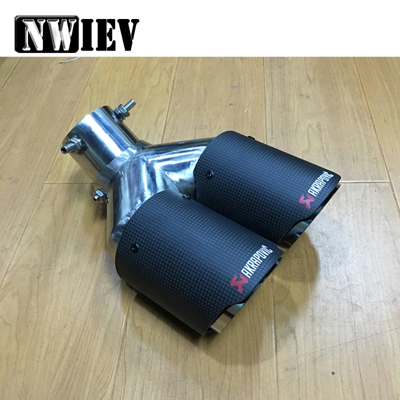 NWIEV 1x Twin Outlet Akrapovic Carbon Fiber Car Exhaust Tips Pipe Universal Modified Stainless Steel Rear Tail Liner Accessories NWIEV 1x Twin Outlet Akrapovic Carbon Fiber Car Exhaust Tips Pipe Universal Modified Stainless Steel Rear Tail Liner Accessories