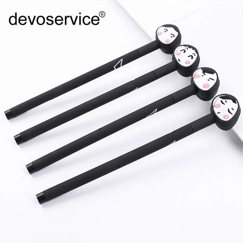 

2018 New 4Pcs Kawaii Doll Soft Gel Pen Cartoon 0.38mm Black Signature Pens For Student Stationery Gifts School Office Supplies