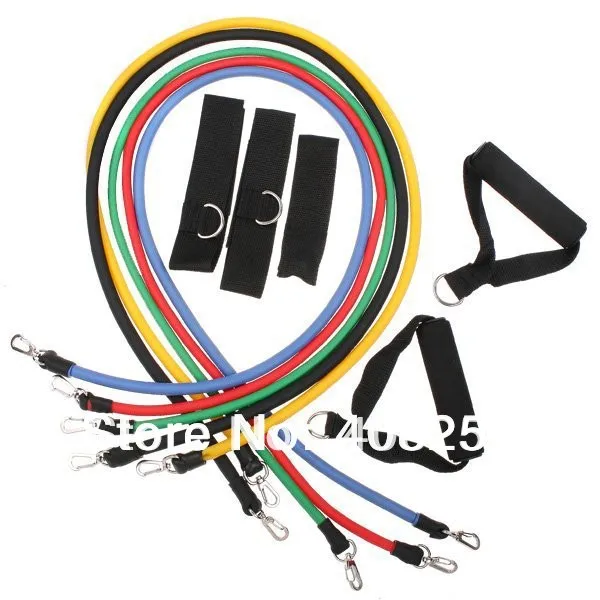 

Set 11 pcs Yoga Fitness Latex Tube Rope 5 Resistance Bands Exercise Elastic Cordage Free shipping