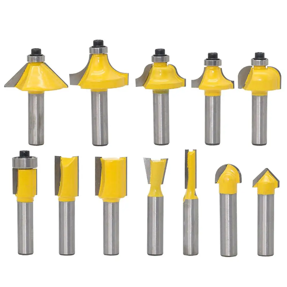 

12Pcs/Set Milling Cutter Router Bit Set 8MM Wood Cutter Carbide Shank Mill Woodworking Trimming Engraving Carving Cutting Tools