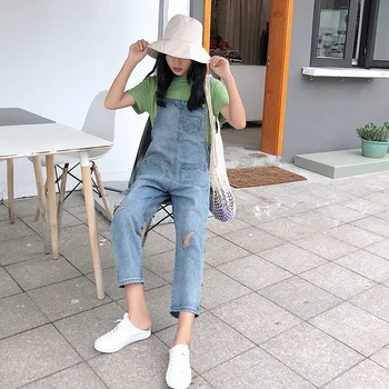 

Casual Loose Denim Overalls Korean Version of the Retro Pants Cute student Jeans Size S-XL