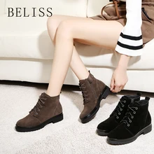 BELISS winter women boots genuine leather lace up fashion ankle boots for women round toe zip flat shoes ladies comforable B56 shangmsh floral ankle boots for women winter genuine leather women s boots retro handmade comforable shoes footwear large size