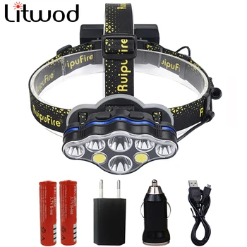 

Litwod Headlight Head Lamp Headlamp Light Flashlight Torch 2*t6+4*q5+2*Cob Led Bulbs Hunting , Comping Riding Lithium Ion