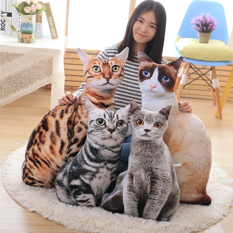 50/75 см стиль Искусственный кошачий плюшевые игрушки 3D с принтами в виде кошек, подушка для кукол куклы подарок на день рождения для малышей