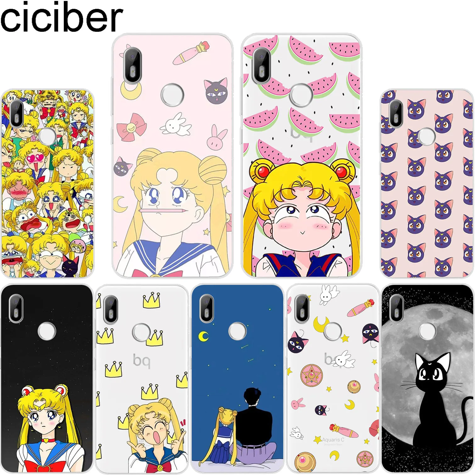 

ciciber Cute For BQ Aquaris C U2 U X5 V VS X2 X Lite Pro Plus E5 s E4.5 M5 M5.5 M4.5 Back Cover Clear TPU Phone Case Sailor Moon