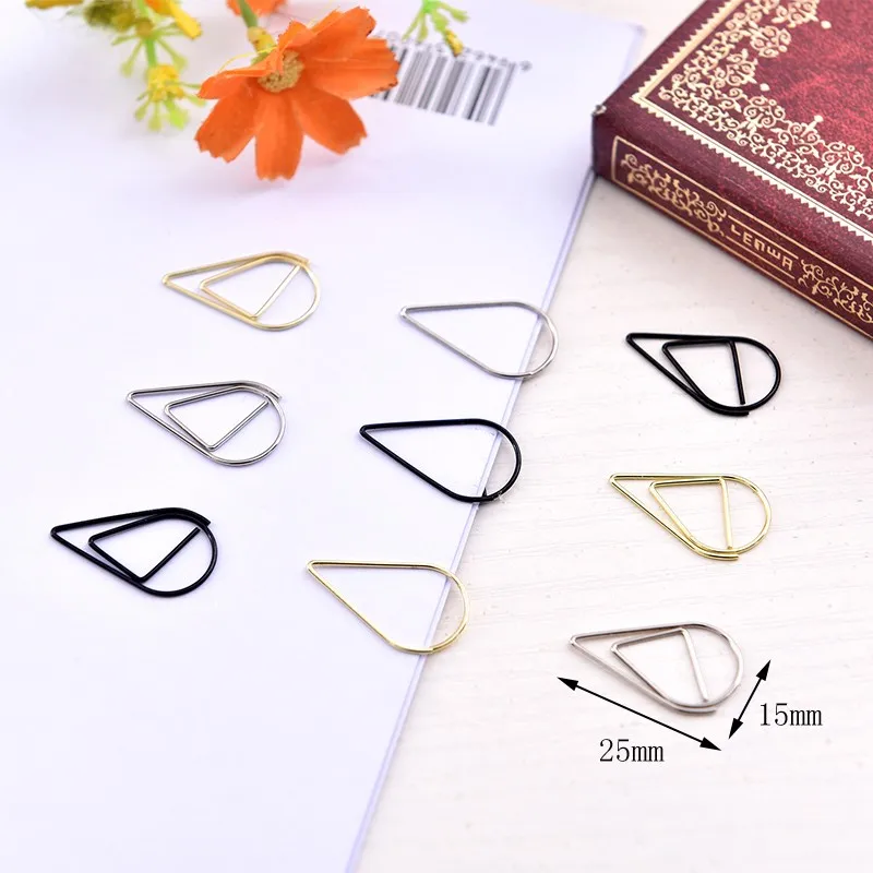 20 шт./партия металлический материал форма капли зажимы для бумаги золото серебро