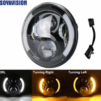 

7inch H4 H13 Led Motorcycle Headlight for Harley with Halo Angel Eye DRL Turn Signal Lights For Harely Softail Dyna 7" Headlamp
