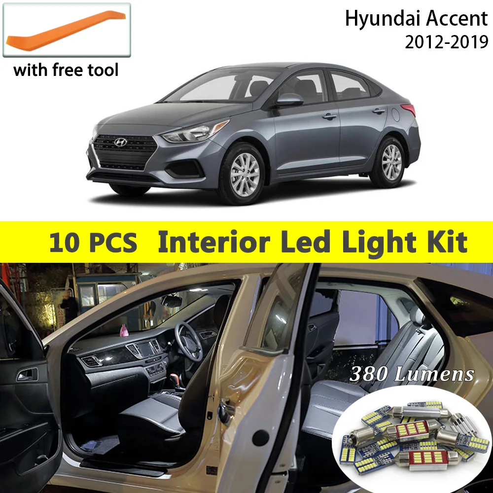 

10Pcs White Canbus led Car interior lights Package Kit for Hyundai Accent 2012 - 2016 2017 2018 2019 led interior Reading lights