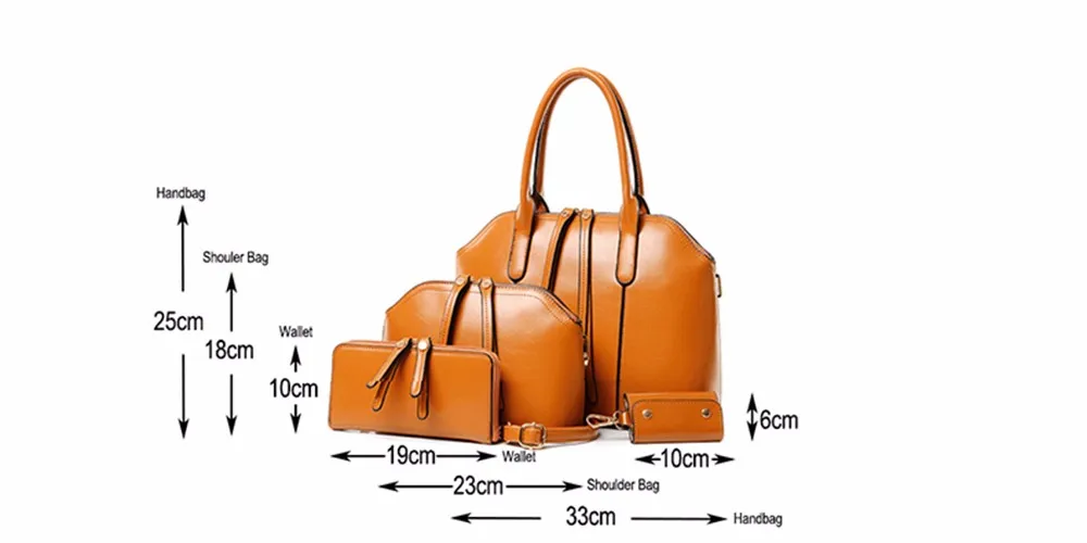 4 Pcs Handbag+Messenger Bag+Purse+Wallet Women Luxury ShoulderBags High Quality PU Leather Top-handle Crossboday Bags Set TTOS
