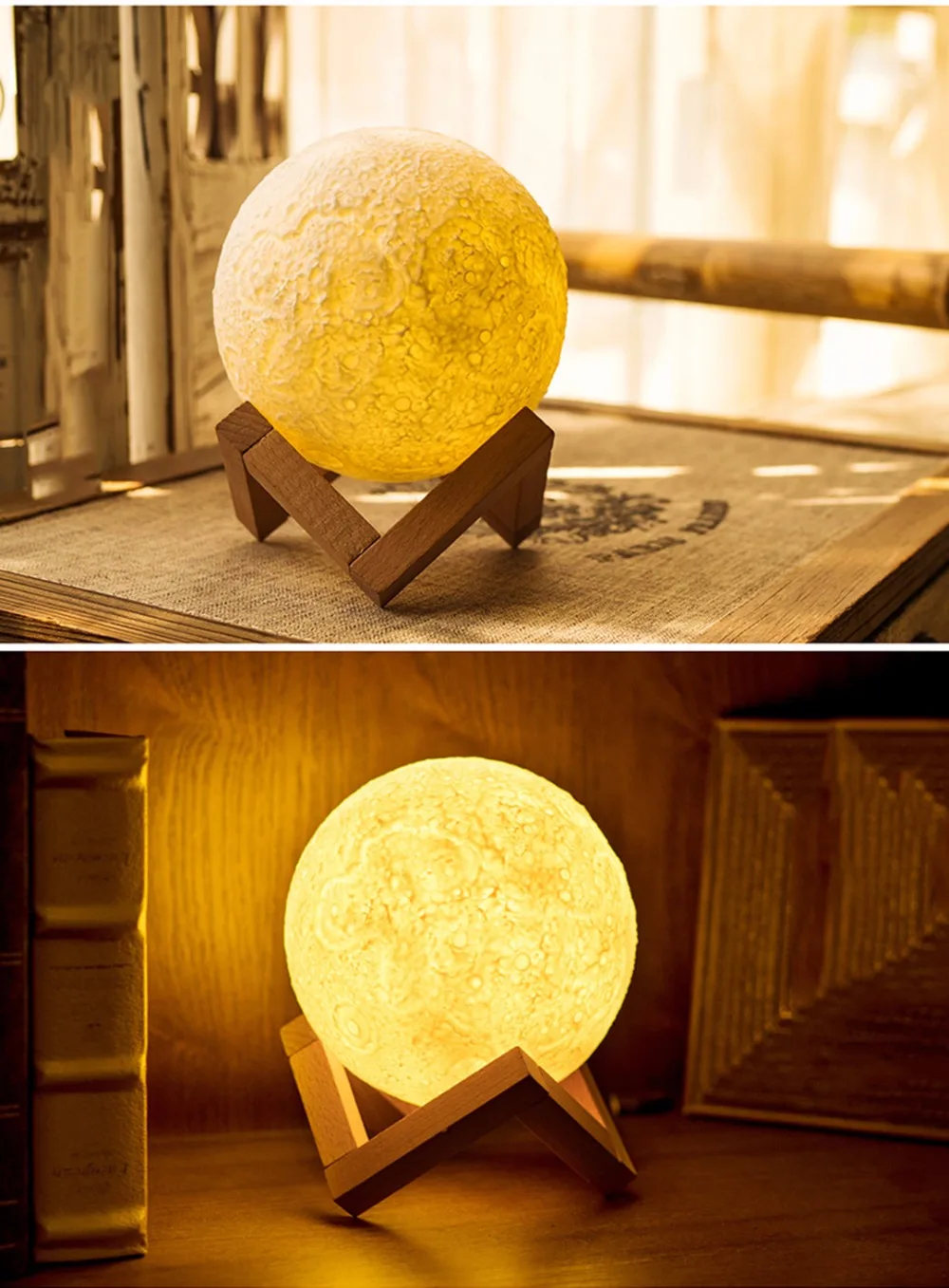 Луна лампа 3D печать Led Ночник Новинка свет Lunar USB питание сенсорное управление 8-20 см шар яркость с деревянным держателем IL