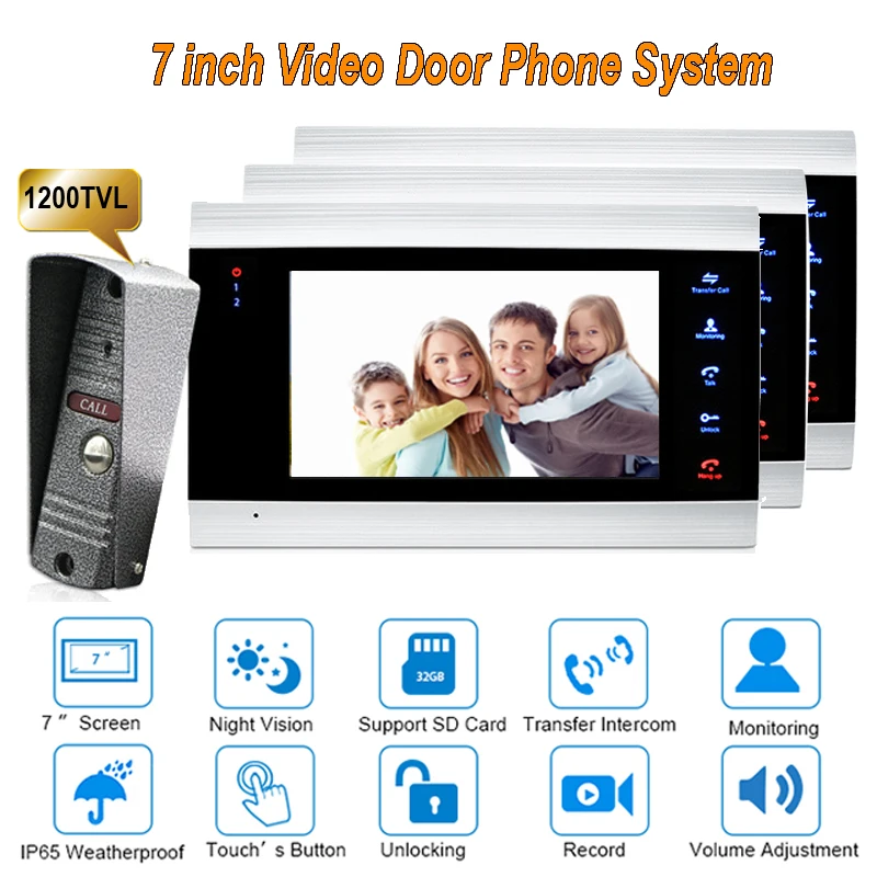 

New 7 inch 1200TVL Video Door Phone Doorbell Intercom system With IP65 Camera DoorPhone 1V3