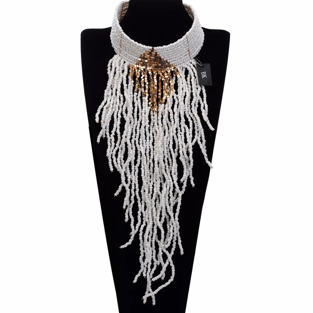 

Multicolor Fashion Resin Seed Beads Tassels Choker Jewelry Chain Pendant Bib Long Necklace BK