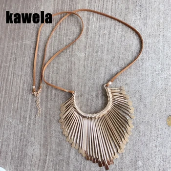 

Free Shipping New Gold Metal Pendant Chunky Brown Rope Necklace