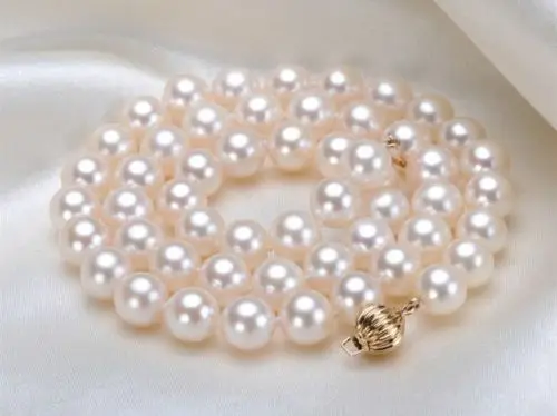 

Natural 8-9mm White Cultured Pearl Necklace 18'' AA+++AA@^18K GP style Fine jewe Noble Natural jade SHIPPING
